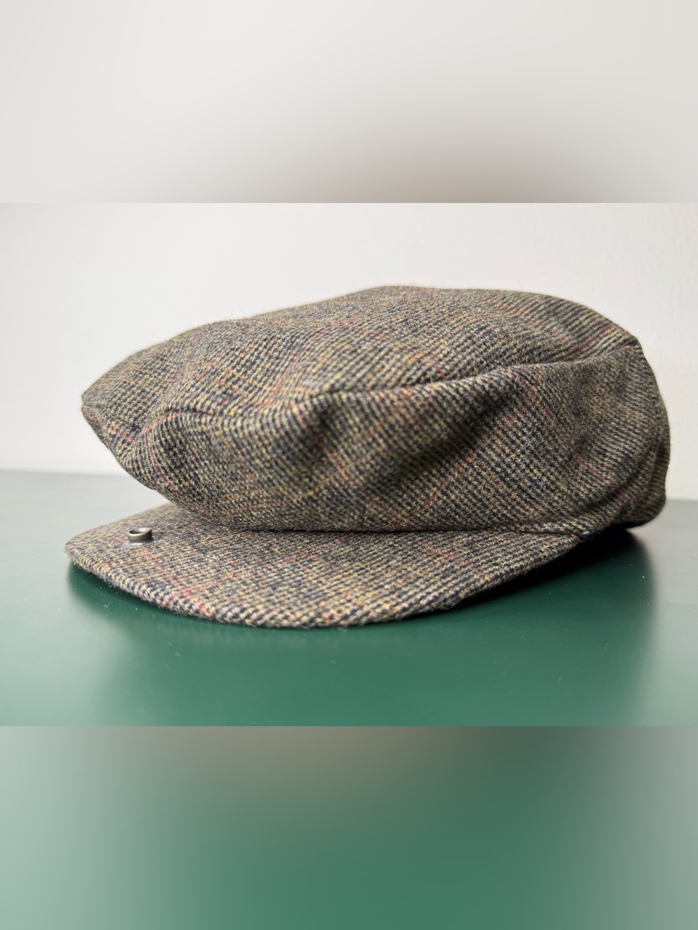 London Fog Plaid Newsboy Cap Medium Wool Blend Brown Driver Cabbie Hat